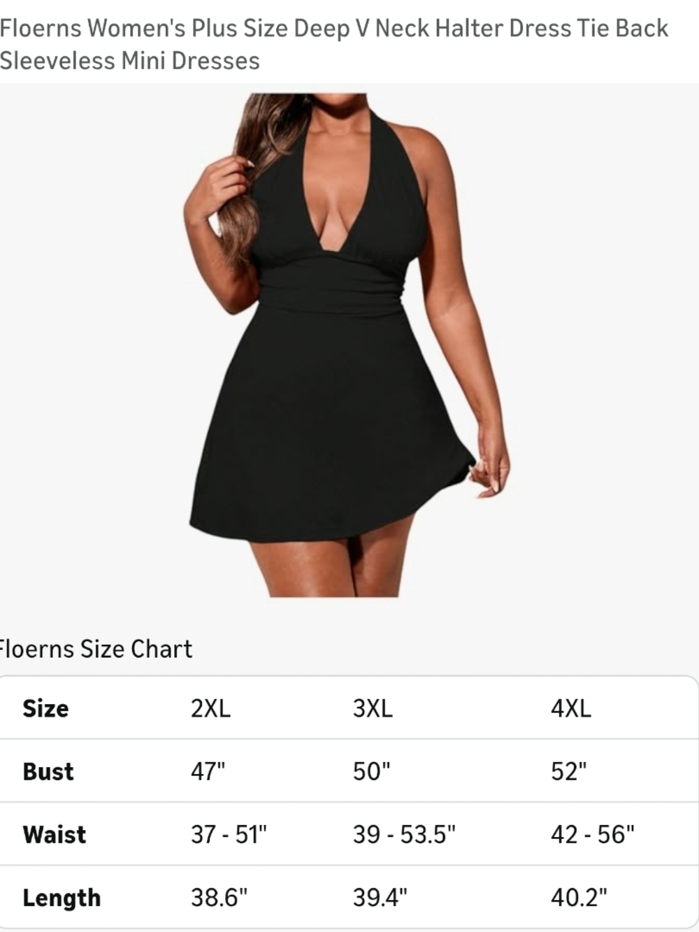 FLOERNS - XXL Black Halter Mini Dress - V-Neck Flared Skirt - Picture 6 of 11
